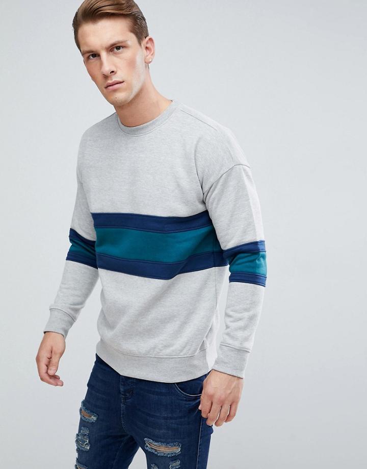 D-struct Crew Neck Chest Stripe Sweater - Gray