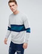 D-struct Crew Neck Chest Stripe Sweater - Gray