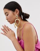 Asos Design Earrings In Statement Textured Open Shape Design With Resin In Gold - Gold