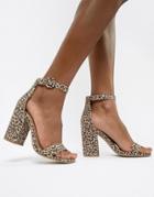 Qupid Leopard Block Heel Sandals-multi