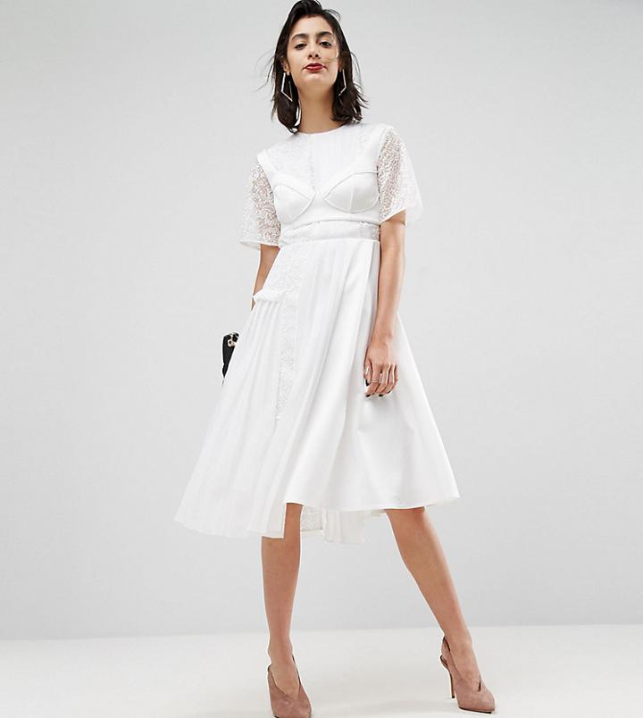 Asos Premium Satin Pleat Detail Dress With Detachable Bralette