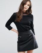 Vila Long Sleeve Top With Lace Detail - Black
