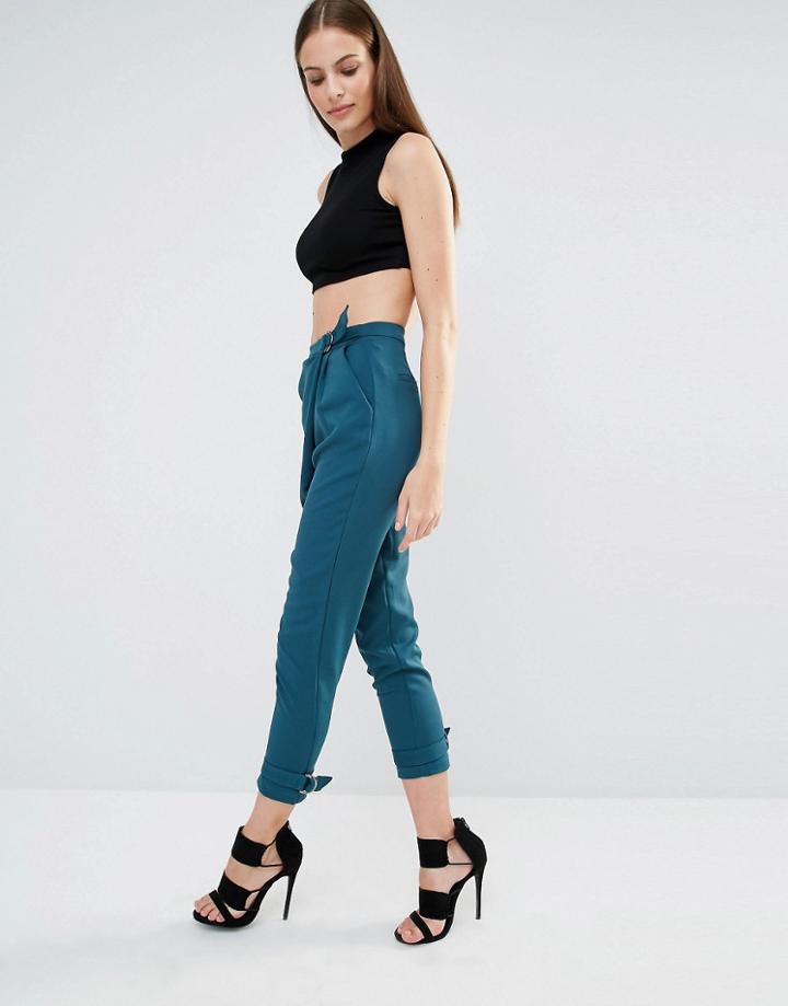 Lavish Alice Teal Crossover D-ring & Cuff Tapeleg Pants - Green