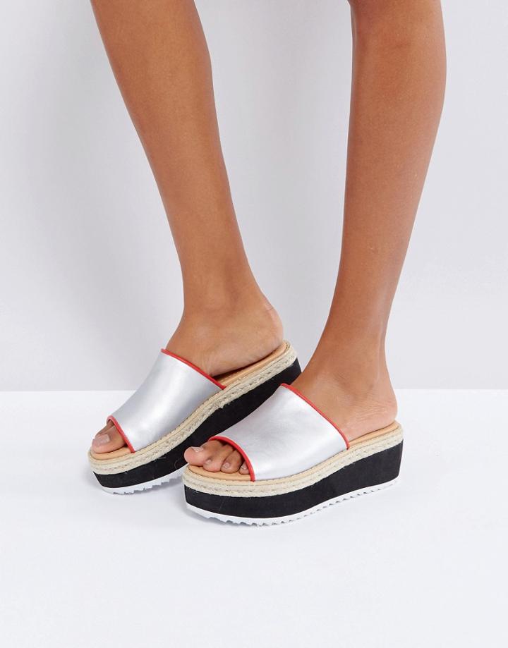 Raid Rebecca Silver Flatform Slides - Silver