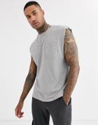 Asos Design Oversized Longline Sleeveless T-shirt In Pique In Gray Marl