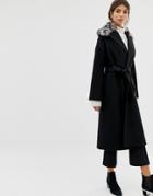 Helene Berman Wool Blend Revere Leopard Collar Coat-black
