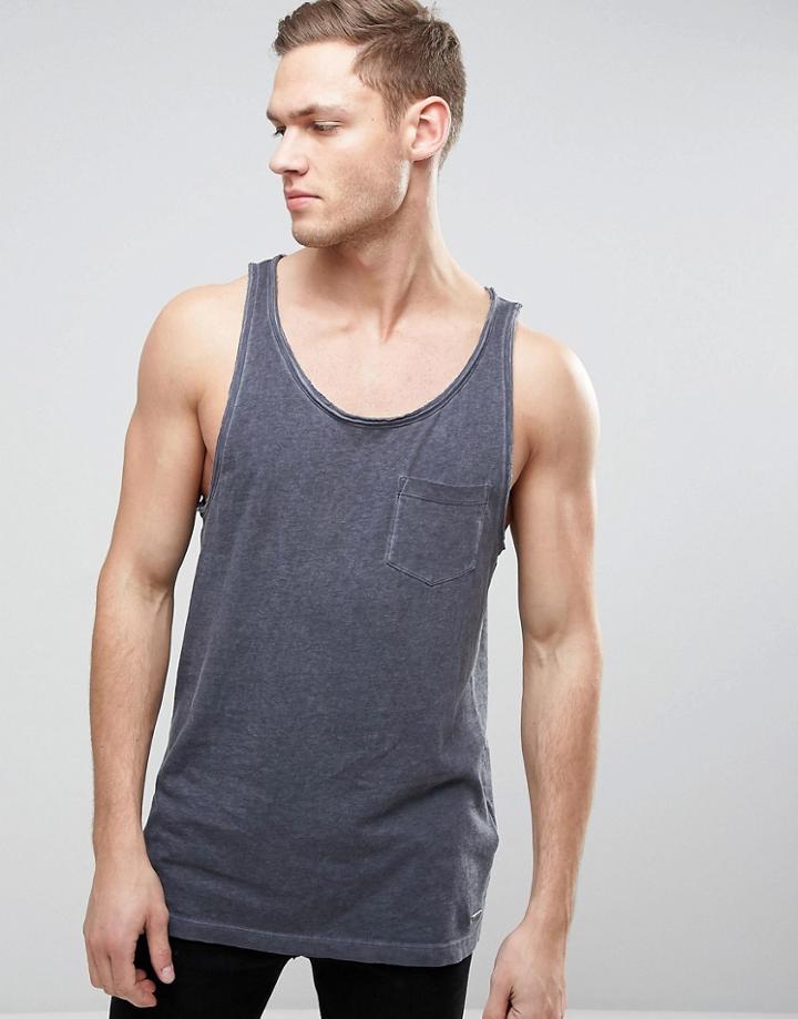 Esprit Oil Wash Tank With Chest Pocket - Navy