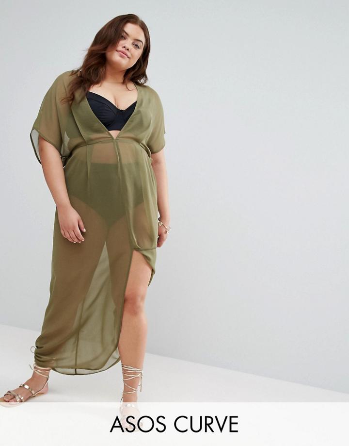 Asos Curve Chiffon Maxi Beach Caftan - Green