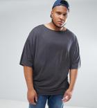 Asos Plus Super Oversized Slinky T-shirt With Boat Neck - Black