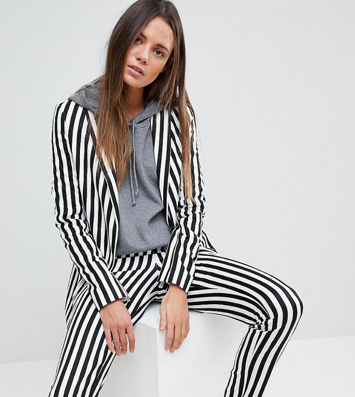 Asos Tall Longline Blazer In Mono Stripe - Multi