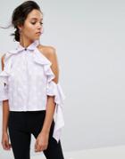 Style Mafia Cold Shoulder Polka Dot Blouse - Purple