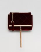 Lipsy Velvet Quilted Cross Body Bag With Gold Tassel - Red