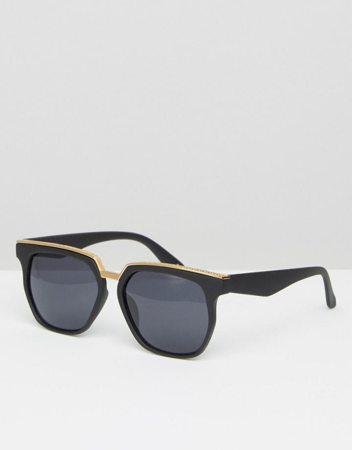 Asos Square Sunglasses With Gold Top - Black