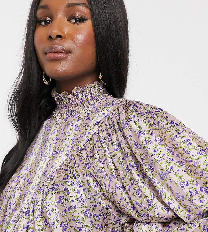 Asos Design Maternity Batwing Sleeve Top In Floral Self Stripe-multi