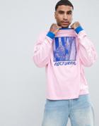 Asos Design Oversized Long Sleeve T-shirt With City Scape Print And Contrast Ringer - Pink