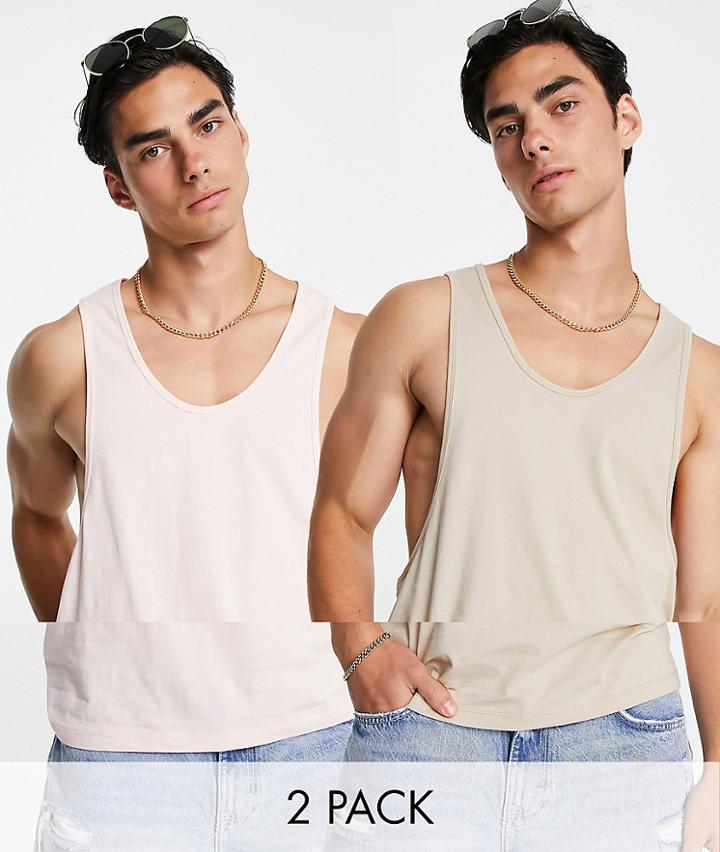 Asos Design 2 Pack Organic Tank With Extreme Racer Back-multi