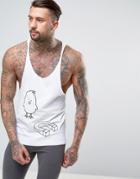 Asos Extreme Racer Back Tank With Chick Magnet Print And Raw Edge - White