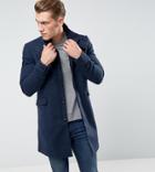 Only & Sons Funnel Neck Overcoat In Texture - Navy