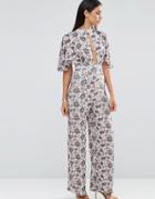 Love Choker Neck Printed Jumpsuit With Kimono Sleeve - Wallpaper Floral