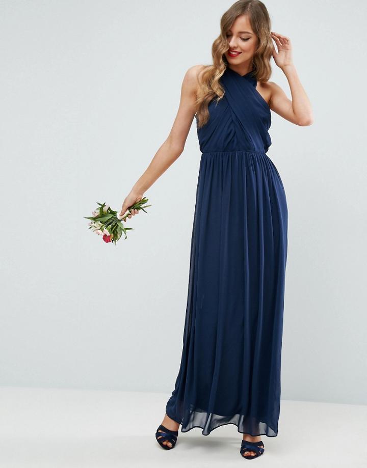 Asos Chiffon Twist Front Ruched Maxi Dress - Navy