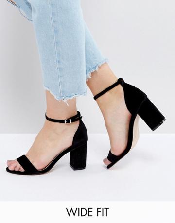 Faith Wide Fit Velvet Heeled Sandals - Black