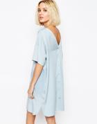 Paisie Two Tone Panel Dress With Button Back - Pale Blue