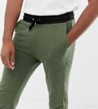 Asos Design Tall Skinny Joggers In Khaki Interest Fabric With Contrast Waistband And Cuffs - Green