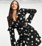Topshop Tall Jacquard Mono Star Wrap Mini Dress-multi