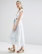 Asos Denim Wrap Midi Dress In Tie Dye - Printed Denim