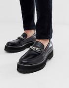 Asos Design Loafers In Black With Chunky Sole And Chain Detail