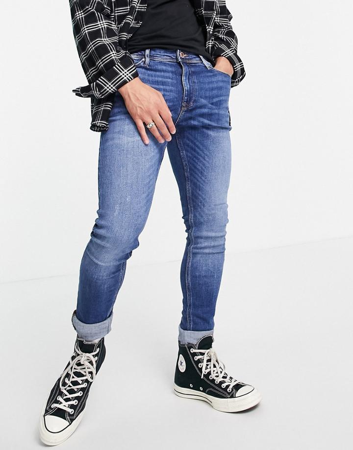 River Island Spray On Jeans In Mid Blue-blues