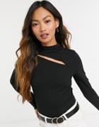 Vero Moda High Neck Long Sleeve Top With Cut Out Detail In Black