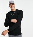 Soul Star Tall Muscle Fit Crew Neck Sweater In Black