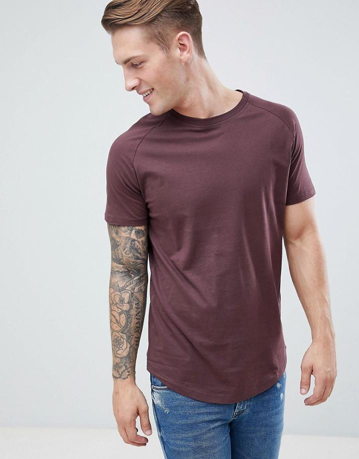 Jack And Jones Long Line Curved Hem T-shirt - Red