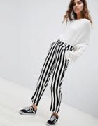 Pull & Bear Tapered Pants In Black And White Stripe - Multi