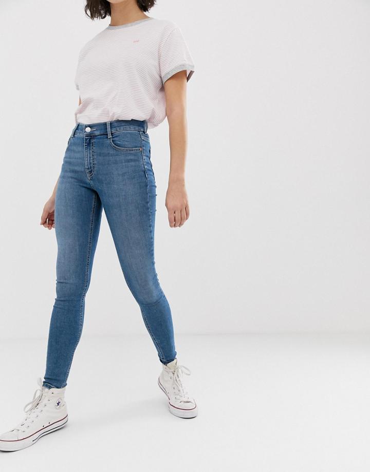 Pull & Bear Mid Rise Skinny Jean In Dark Blue - Blue