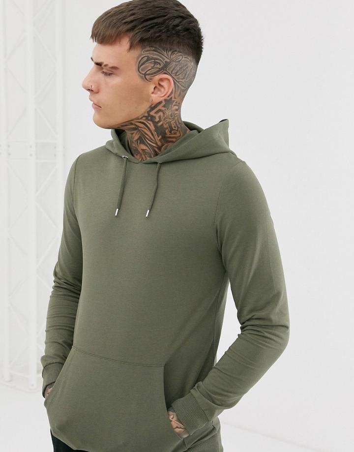 Asos Design Muscle Hoodie In Khaki