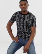 Asos Design Relaxed T-shirt With All Over Paisley Print-navy