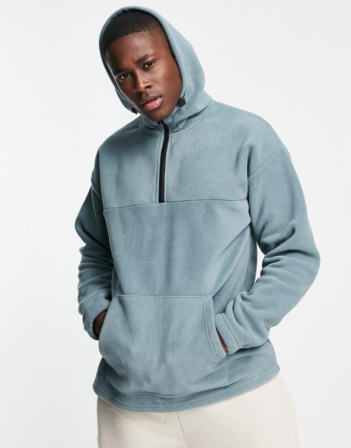 New Look Fleece Zip Hoodie In Mid Blue-blues