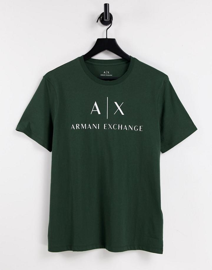 Armani Exchange Text Logo T-shirt In Green
