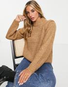 Vero Moda High Neck Sweater With Structured Shoulder In Camel-neutral