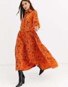 Neon Rose Maxi Tiered Tea Dress In Horse Sketch Print-orange