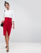 Asos Belted Pencil Skirt - Red