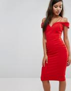 Rare London Bardot Cord Strap Midi Dress - Red