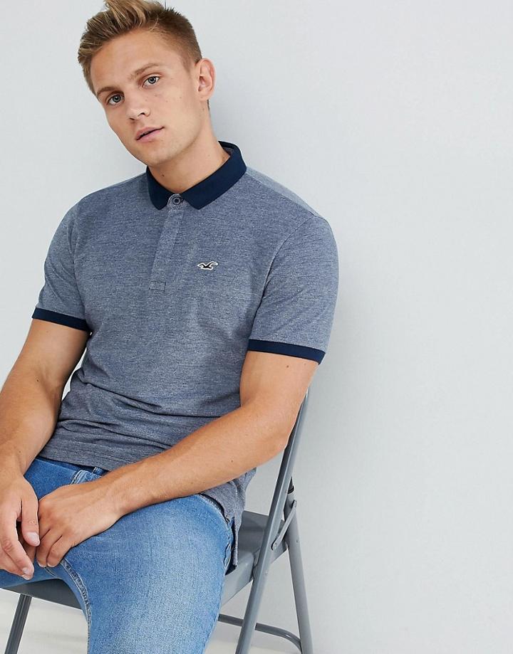 Hollister Modern Tonal Collar Icon Logo Pique Polo In Navy Marl - Navy