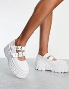 Asos Design Marnie Chunky Mary Jane Flat Shoes In White Drench