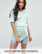 Asos Maternity Nursing Short Sleeve Asymmetric Top With Double Layer - Green