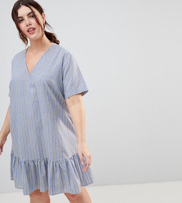 Asos Design Curve Stripe Pep Hem Shift Dress - Multi