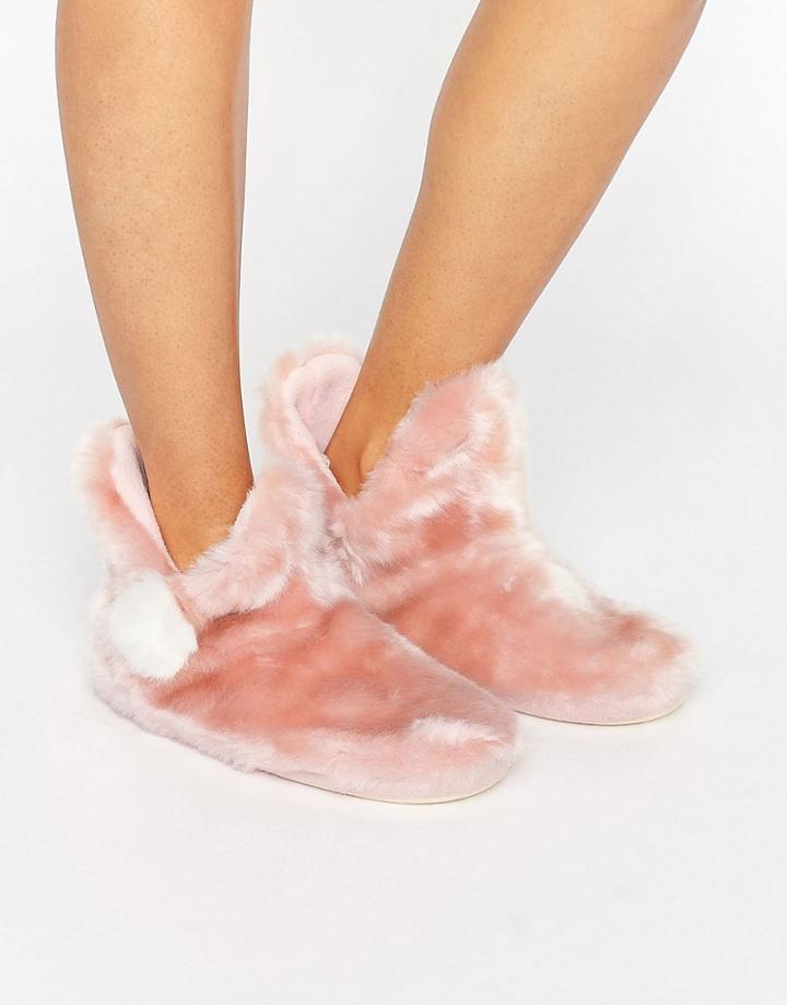 New Look Faux Fur Pom Slipper Boot - Pink