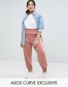Asos Curve Tapered Sweat Pant With Gathered Waistband And Cuff - Pink